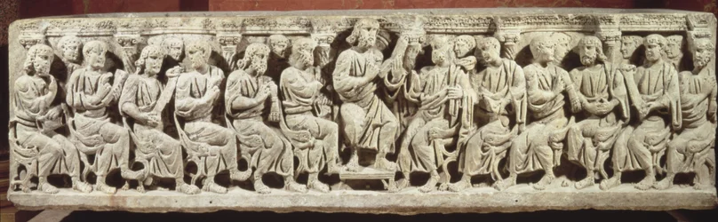 Christ assis et enseignant entouré des Apôtres, sarcophage chrétien en marbre, acquis de l